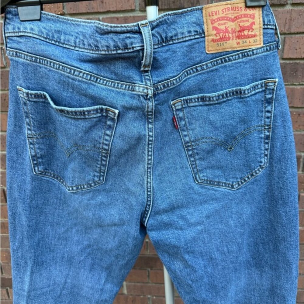 Levi Strauss 514 Levi's Denim Blue Jeans Straight Fit Mens Size 34 X 32 EUC - Picture 2 of 9